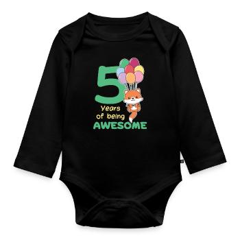 Fuchs zum 5. Geburtstag Kinder fünf Jahre alt - Baby Bio-Langarm-Body - Schwarz - Vorne