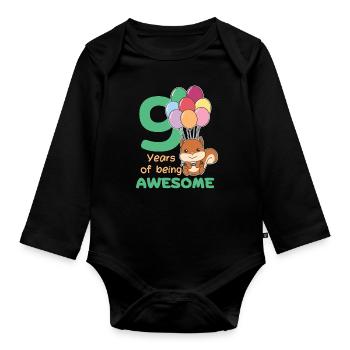 Squirrel for the 9th birthday children nine years - Organic Longsleeve Baby Bodysuit - black - Front
