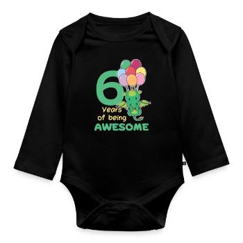 Drache zum 6. Geburtstag Kinder sechs Jahre alt - Baby Bio-Langarm-Body - Schwarz - Vorne