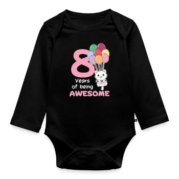 Cat for 8th birthday children eight years old - Organic Longsleeve Baby Bodysuit - black - Front