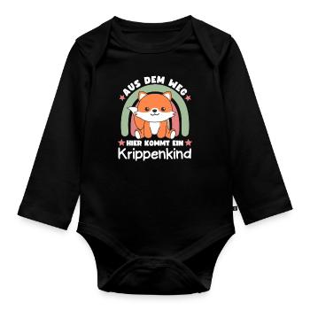 Aus Dem Weg Hier Kommt Ein Krippenkind Fuchs - Baby Bio-Langarm-Body - Schwarz - Vorne