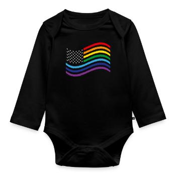 USA Rainbow Flag - Organic Longsleeve Baby Bodysuit - black - Front