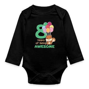 Squirrel for 8th birthday children eight years - Organic Longsleeve Baby Bodysuit - black - Front