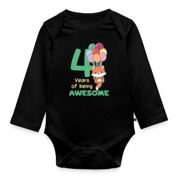 Fuchs zum 4. Geburtstag Kinder vier Jahre alt - Baby Bio-Langarm-Body - Schwarz - Vorne