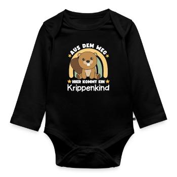 Aus Dem Weg Hier Kommt Ein Krippenkind Biber - Baby Bio-Langarm-Body - Schwarz - Vorne