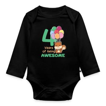 Squirrel for 4th birthday children four years - Organic Longsleeve Baby Bodysuit - black - Front