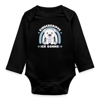 Kinderkrippe Ich Komme! Eisbär - Baby Bio-Langarm-Body - Schwarz - Vorne