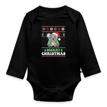 Merry Christmas retro ugly christmas Maus - Baby Bio-Langarm-Body - Schwarz - Vorne