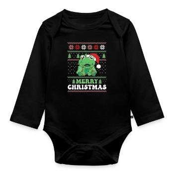 Joyeux Noël rétro moche grenouille de Noël - Body Bébé bio manches longues - noir - Devant