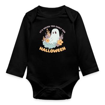 It's never too early for Halloween groovy ghost - Organic Longsleeve Baby Bodysuit - black - Front
