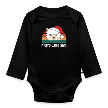 merry Christmas Retro Alpaka Weihnacht - Baby Bio-Langarm-Body - Schwarz - Vorne