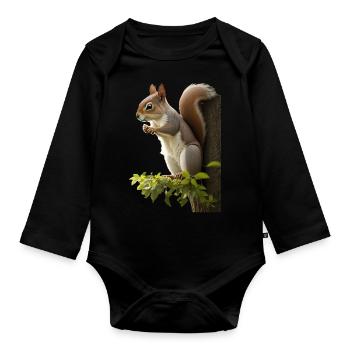 Squirrel - Organic Longsleeve Baby Bodysuit - black - Front
