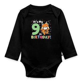 Red panda for 9th birthday children nine years old - Organic Longsleeve Baby Bodysuit - black - Front