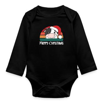 merry Christmas Retro Kuh Weihnacht - Baby Bio-Langarm-Body - Schwarz - Vorne