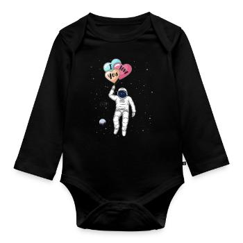 Astronaut I love you heart balloons - Organic Longsleeve Baby Bodysuit - black - Front