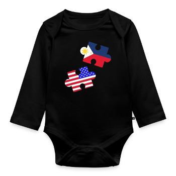 Fil-Am Puzzle Design für stolze Pinoys - Baby Bio-Langarm-Body - Schwarz - Vorne