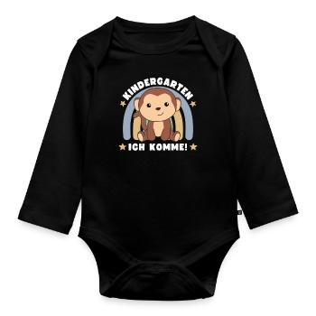 Kindergarten Ich Komme! Affe - Baby Bio-Langarm-Body - Schwarz - Vorne