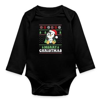 Merry Christmas retro ugly christmas Pinguin - Baby Bio-Langarm-Body - Schwarz - Vorne