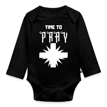Time to Pray white - Organic Longsleeve Baby Bodysuit - black - Front