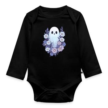 Halloween Groovy Ghost Hippie Fleurs Vintage - Body Bébé bio manches longues - noir - Devant