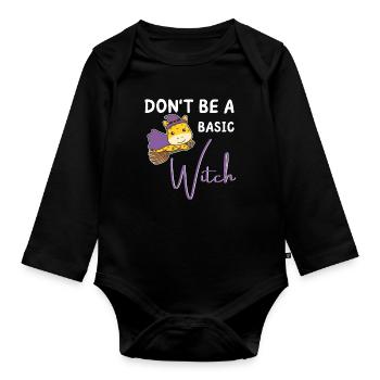 Giraffe Halloween Hexen don't be a basic witch - Baby Bio-Langarm-Body - Schwarz - Vorne