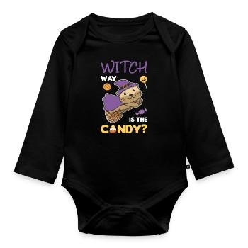 Otter Hexen Witch way is the candy Happy Halloween - Organic Longsleeve Baby Bodysuit - black - Front