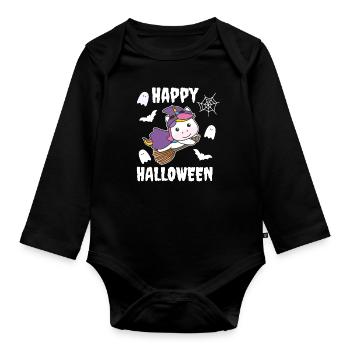Licorne Joyeux Halloween Sorcière Enfants Sorcière Costume de Sorcière - Body Bébé bio manches longues - noir - Devant