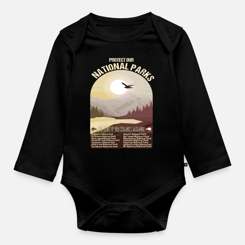 National Parks Neuseelands - Baby Bio-Langarm-Body - Schwarz
