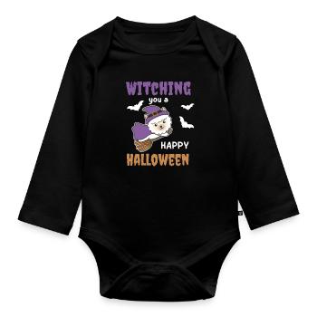 Alpaka Hexe Witching you a Happy Halloween - Baby Bio-Langarm-Body - Schwarz - Vorne