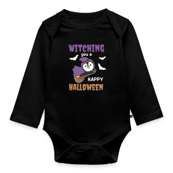 Pinguin Hexe Witching you a Happy Halloween - Baby Bio-Langarm-Body - Schwarz - Vorne
