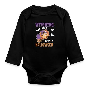Triceratops Hexe Witching you a Happy Halloween - Baby Bio-Langarm-Body - Schwarz - Vorne