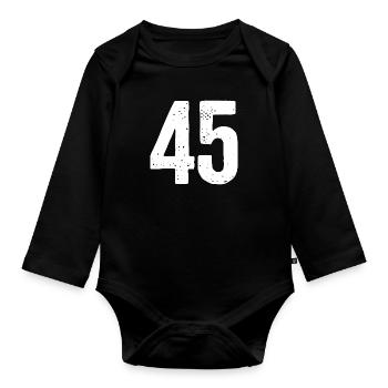 45 Zahlen Weiß - Baby Bio-Langarm-Body - Schwarz - Vorne