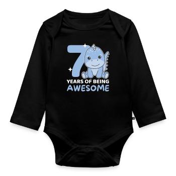 Dino for the 7th birthday children seven years old - Organic Longsleeve Baby Bodysuit - black - Front