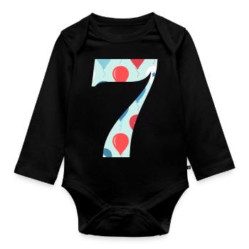 7e anniversaire ballon - Body Bébé bio manches longues - noir - Devant