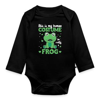 c’est mon costume humain je suis vraiment une grenouille - Body Bébé bio manches longues - noir - Devant