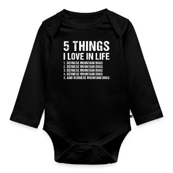 5 choses que j’aime dans la vie Bouvier Bernois - Body Bébé bio manches longues - noir - Devant