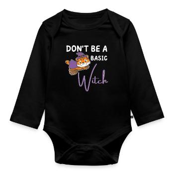 Tiger Halloween Hexen don't be a basic witch - Baby Bio-Langarm-Body - Schwarz - Vorne