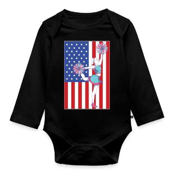 Sport Cheerleading Geschenk USA Flagge Cheerleader - Baby Bio-Langarm-Body - Schwarz - Vorne