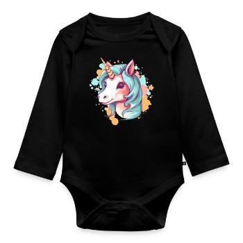 Licorne - Body Bébé bio manches longues - noir - Devant