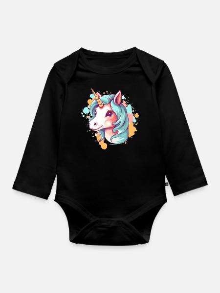 Einhorn - Baby Bio-Langarm-Body - Schwarz