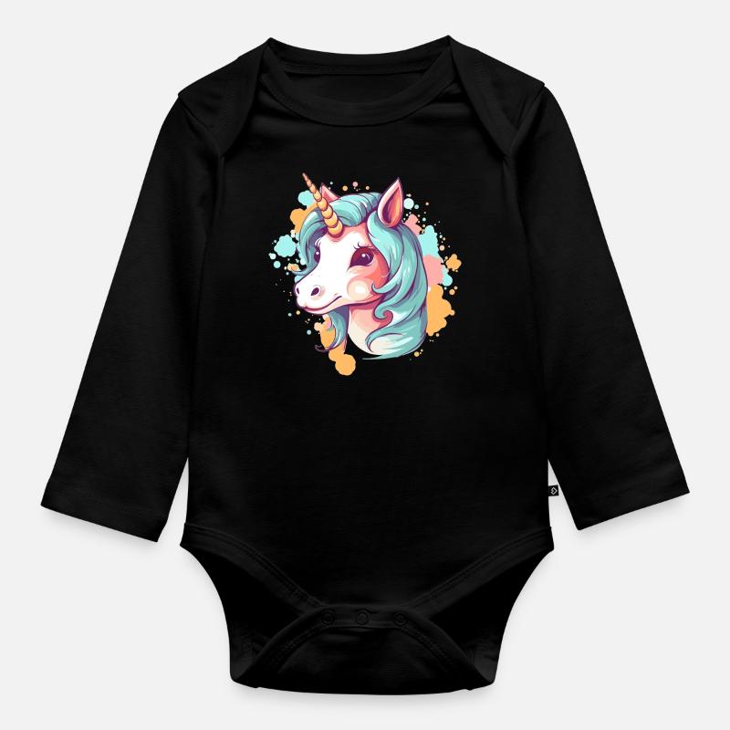 Licorne - Body Bébé bio manches longues - noir