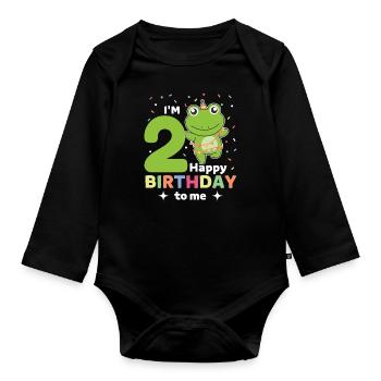Frog for 2nd birthday children two years old - Organic Longsleeve Baby Bodysuit - black - Front
