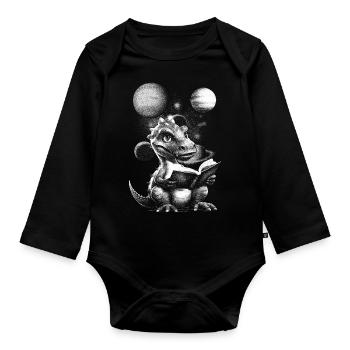 Lecture Dragon Astronomie Drôles d’animaux Art graphique - Body Bébé bio manches longues - noir - Devant