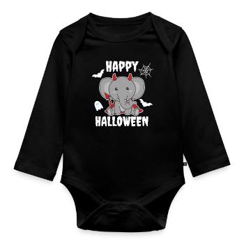 Elephant Happy Halloween Cute Devil Kids Costume - Body Bébé bio manches longues - noir - Devant