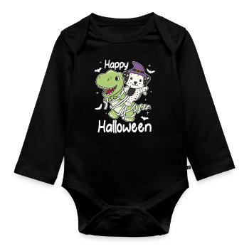 Dalmatian Happy Halloween T-Rex Mummy Costume - Organic Longsleeve Baby Bodysuit - black - Front