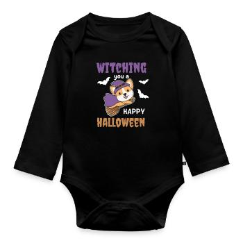 Corgi Hexe Witching you a Happy Halloween - Baby Bio-Langarm-Body - Schwarz - Vorne