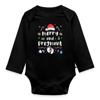 Fröhlich und schwanger an Weihnachten - Baby Bio-Langarm-Body - Schwarz - Vorne