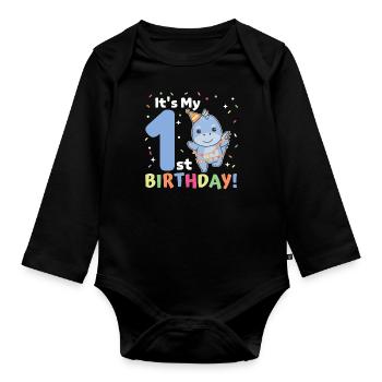Dino for 1st birthday for children one year old - Organic Longsleeve Baby Bodysuit - black - Front
