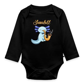 Saxolotl Pun Design for Axolotl Lovers - Organic Longsleeve Baby Bodysuit - black - Front