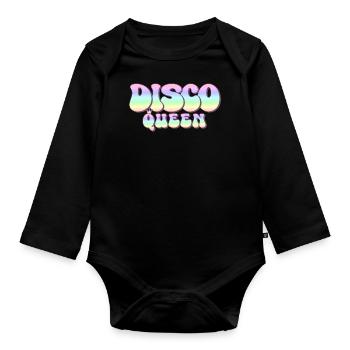 Discoqueen 70er Jahre Party groovy 70s Disco Queen - Baby Bio-Langarm-Body - Schwarz - Vorne